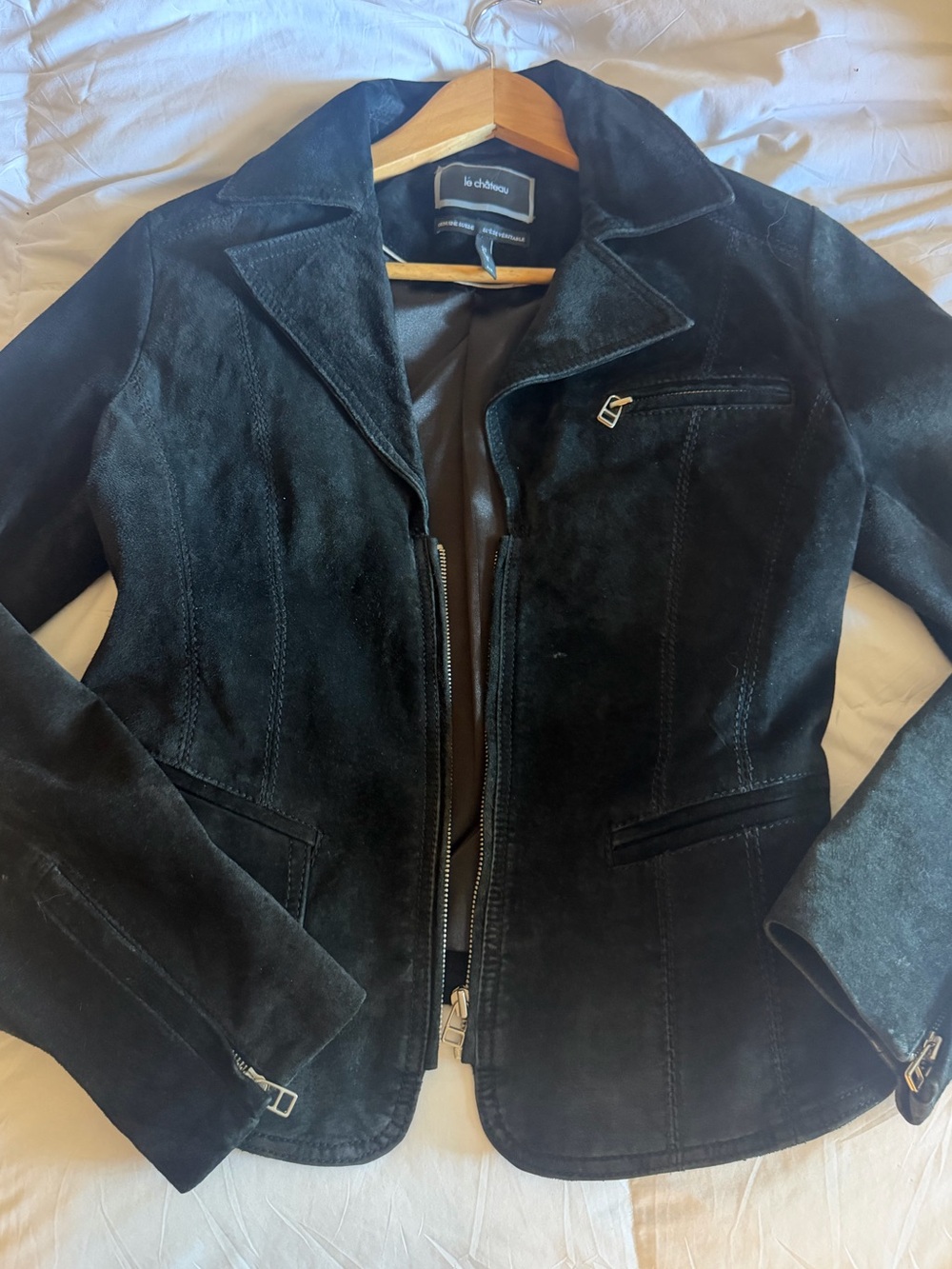 le chateau Y2K Genuine Suede Deep V Tailored Zip Jacket ~ black